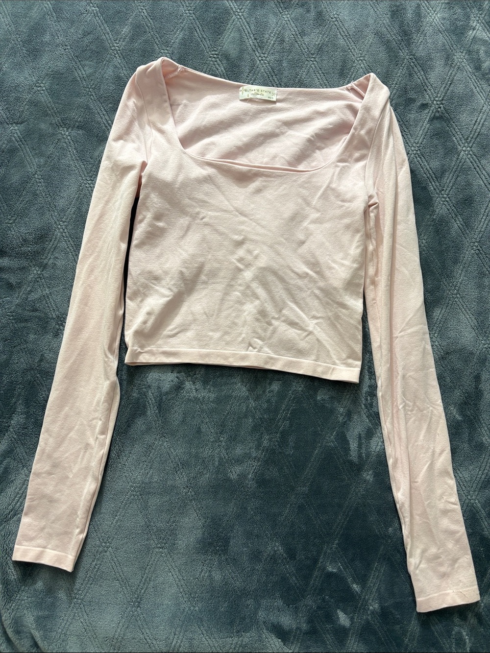 Altar'd State Pale Pink Long Sleeve Square Neck Crop Top